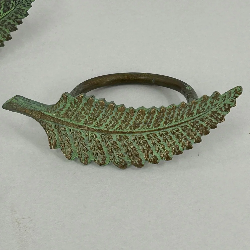 Metal Leaf Napkin Rings Set of 6 Verdigris Patina Finish Botanical Green